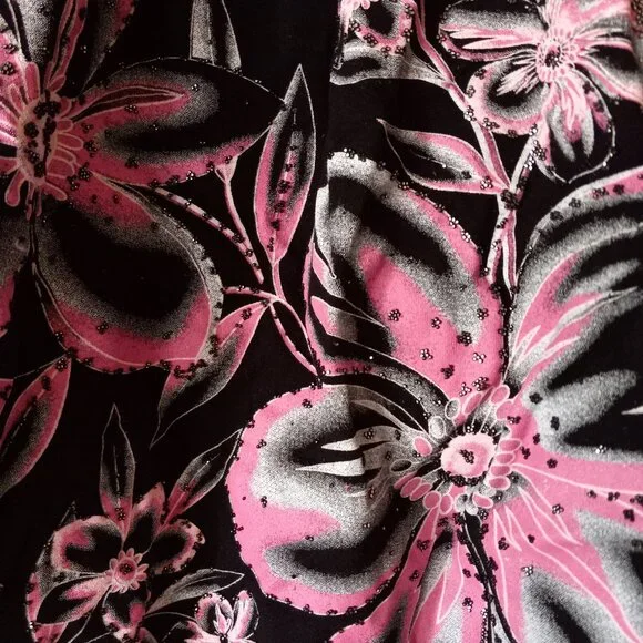 VOICE Backless Black/Pink/White Hibiscus 🌺 Flower Tank with Sequins Women's M - Picture 3 of 9